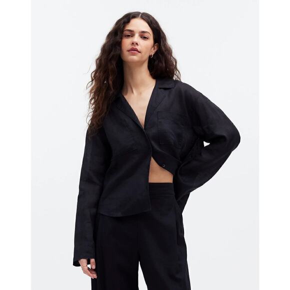 Madewell Pants Pull On Straight Crop High Rise Relaxed True Black NWT Size 00 - Picture 2 of 12